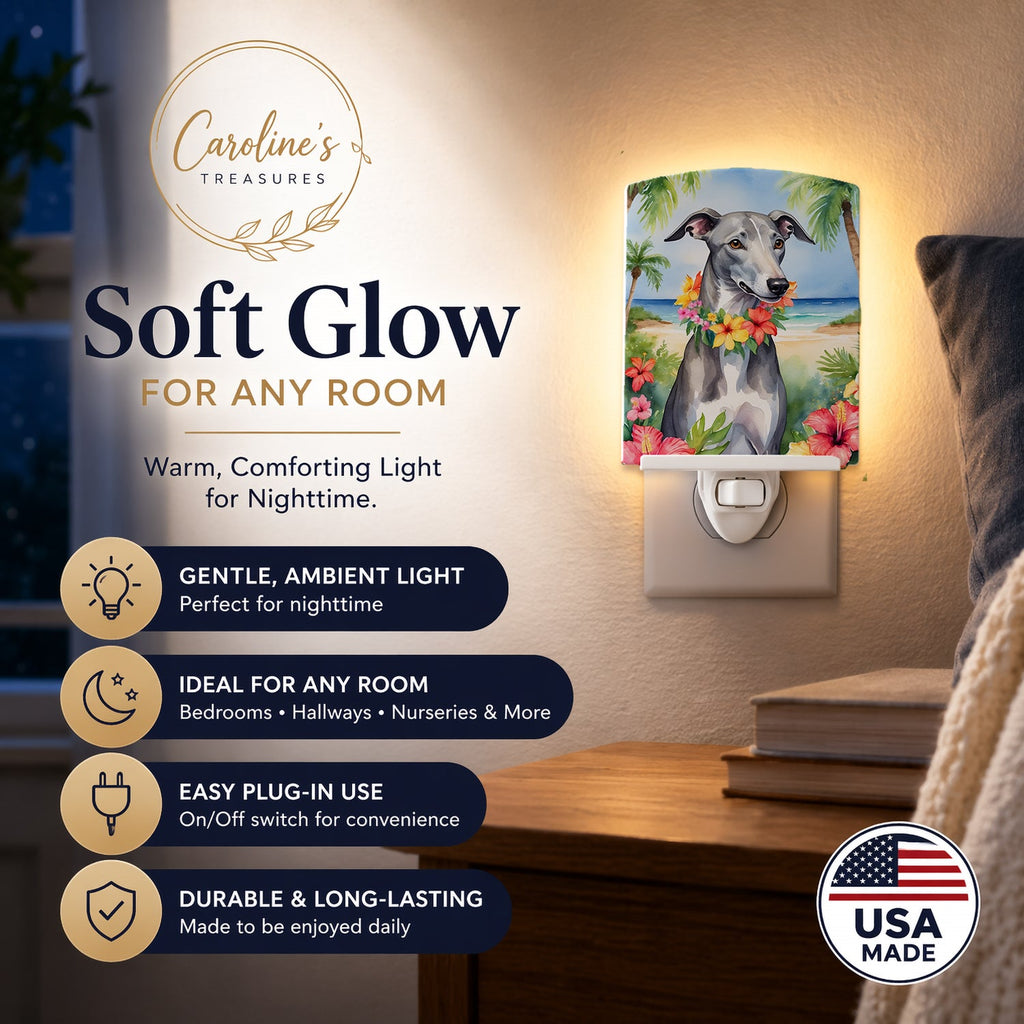 Greyhound Luau Ceramic Night Light Compact, UL-Certified, Ideal for Bedroom, Bathroom, Nursery, Hallway, Kitchen, 6x4x3, Multicolor