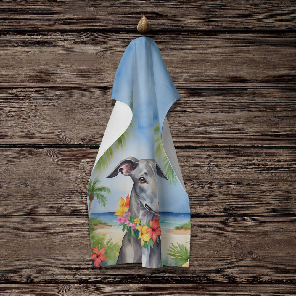 Greyhound Luau Kitchen Towel Velour Plush Front and Cotton Loop Back Machine Washable