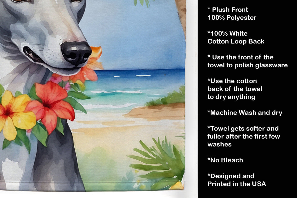 Greyhound Luau Kitchen Towel Velour Plush Front and Cotton Loop Back Machine Washable