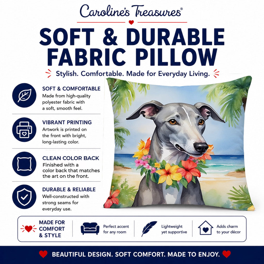 Greyhound Luau Decorative Throw Pillow 14x14 Indoor Outdoor Accent Cushion, Fabric Cover with Insert for Sofa, Bed, Porch & Living Room