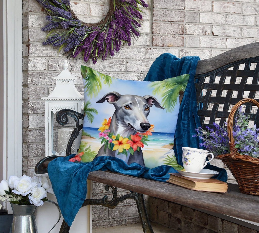 Greyhound Luau Decorative Throw Pillow 18x18 Indoor Outdoor Accent Cushion, Fabric Cover with Insert for Sofa, Bed, Porch & Living Room