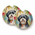 Havanese Luau Set of 2 Cup Holder Car Coasters Absorbent Round Sandstone Coasters Gifts for Men or Women, 2.5, Multicolor