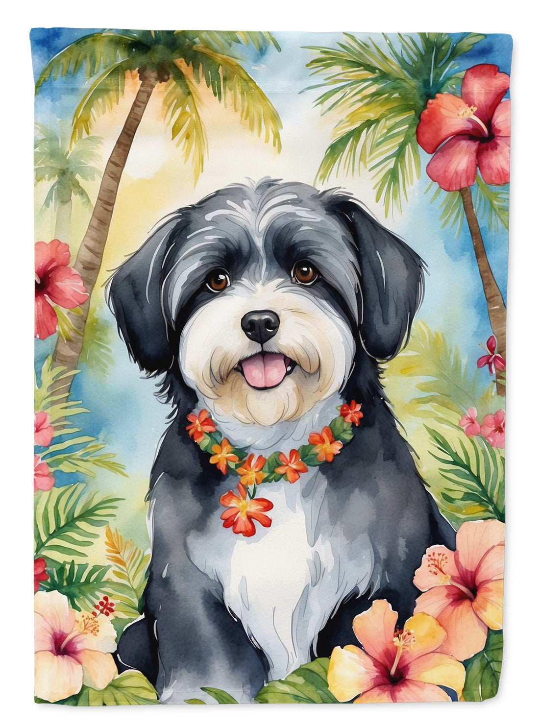 Havanese Luau House Flag 28x40 Porch Sleeve Pole Decorative Outside Yard Banner Artwork Wall Hanging, Polyester