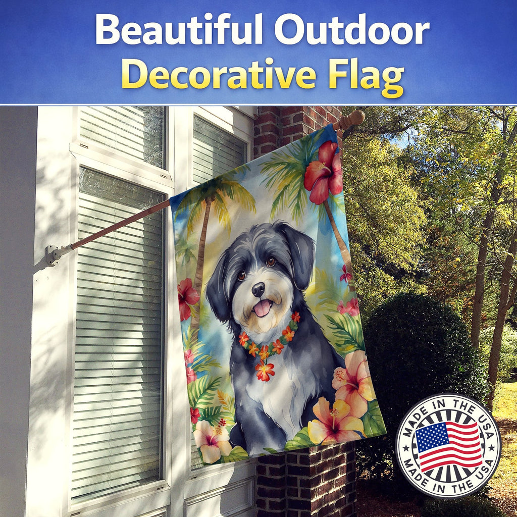 Havanese Luau House Flag 28x40 Porch Sleeve Pole Decorative Outside Yard Banner Artwork Wall Hanging, Polyester