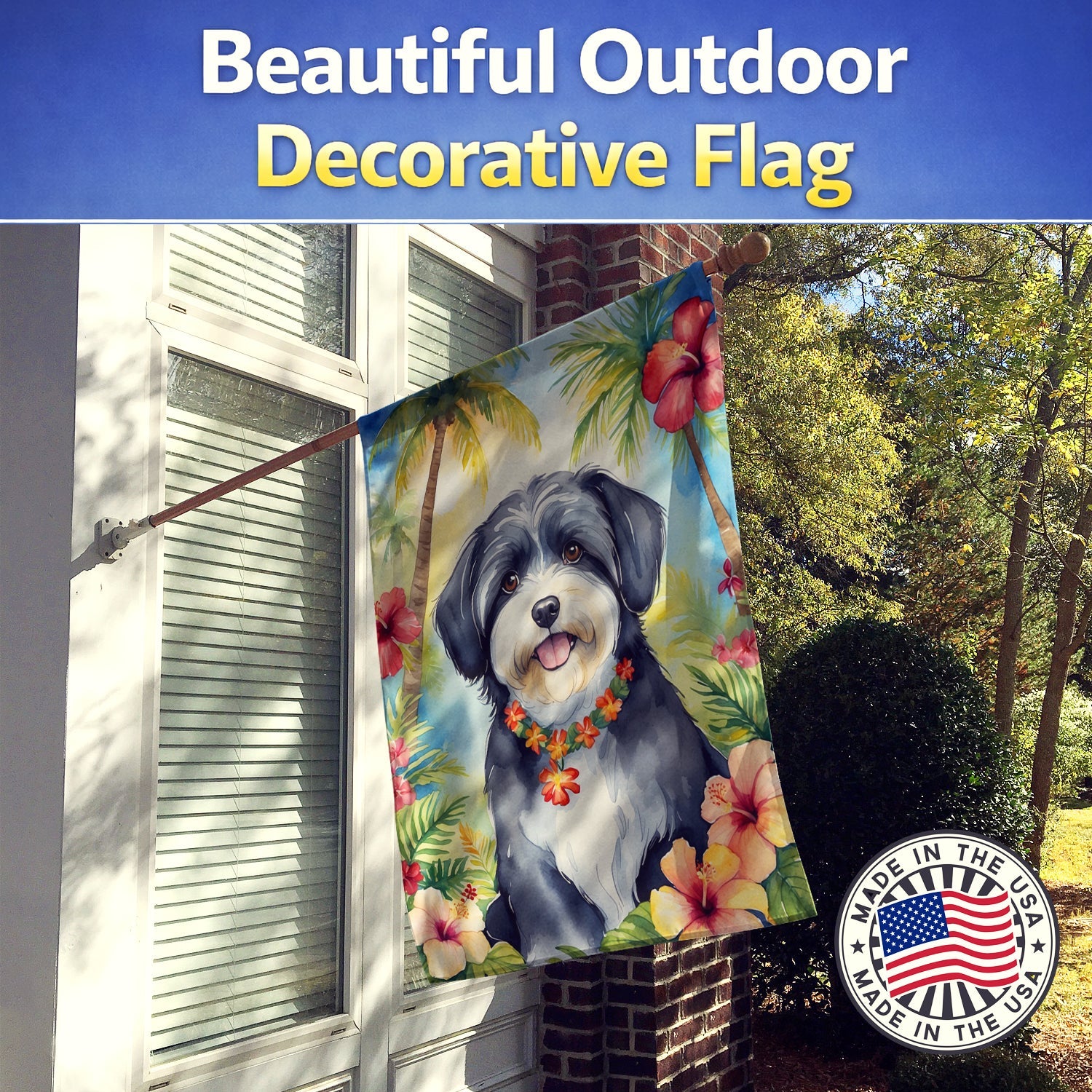 Havanese Luau House Flag 28x40 Porch Sleeve Pole Decorative Outside Yard Banner Artwork Wall Hanging, Polyester