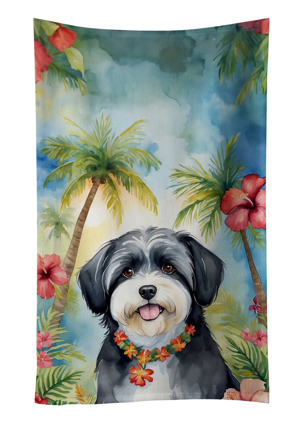 Havanese Luau Kitchen Towel Velour Plush Front and Cotton Loop Back Machine Washable
