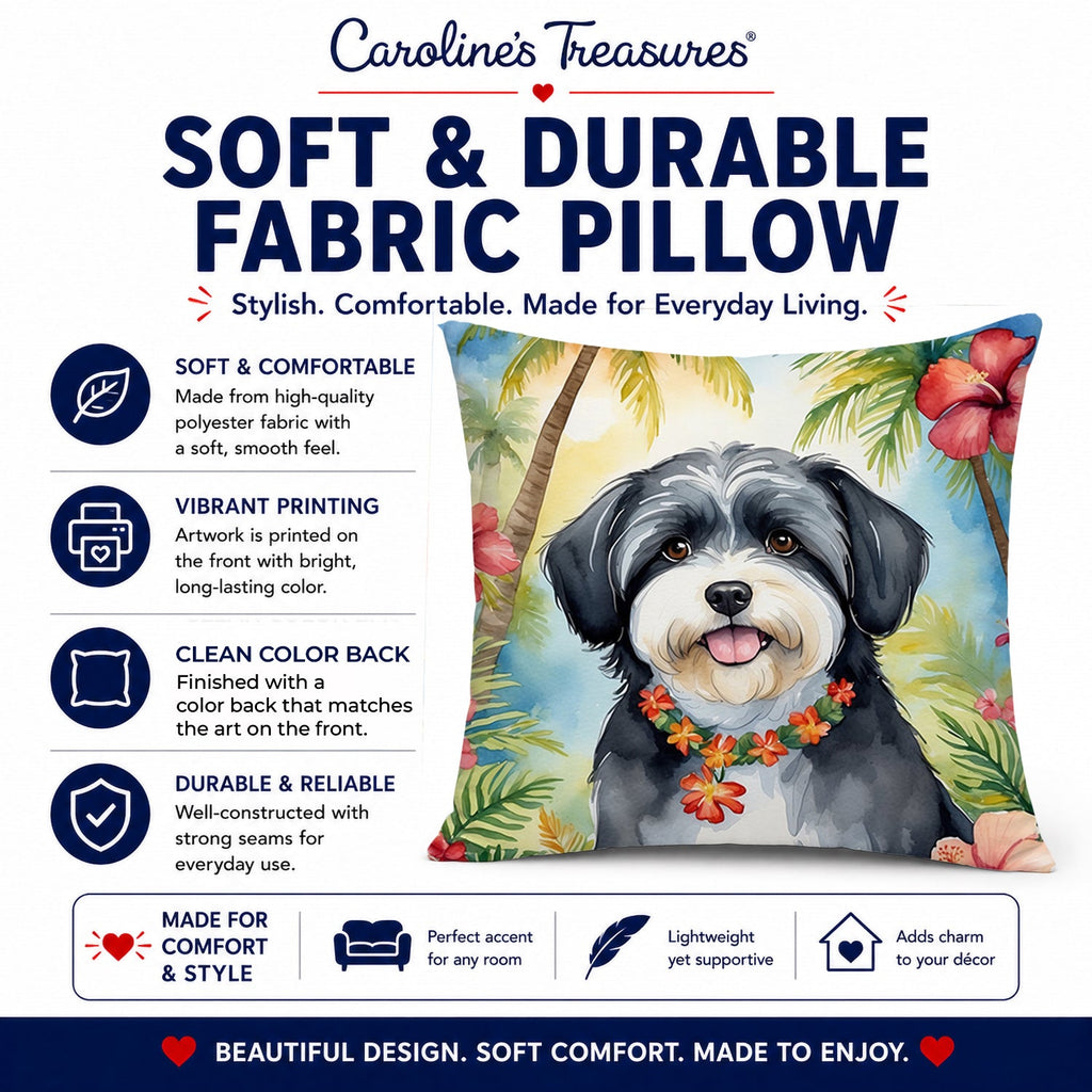 Havanese Luau Decorative Throw Pillow 14x14 Indoor Outdoor Accent Cushion, Fabric Cover with Insert for Sofa, Bed, Porch & Living Room