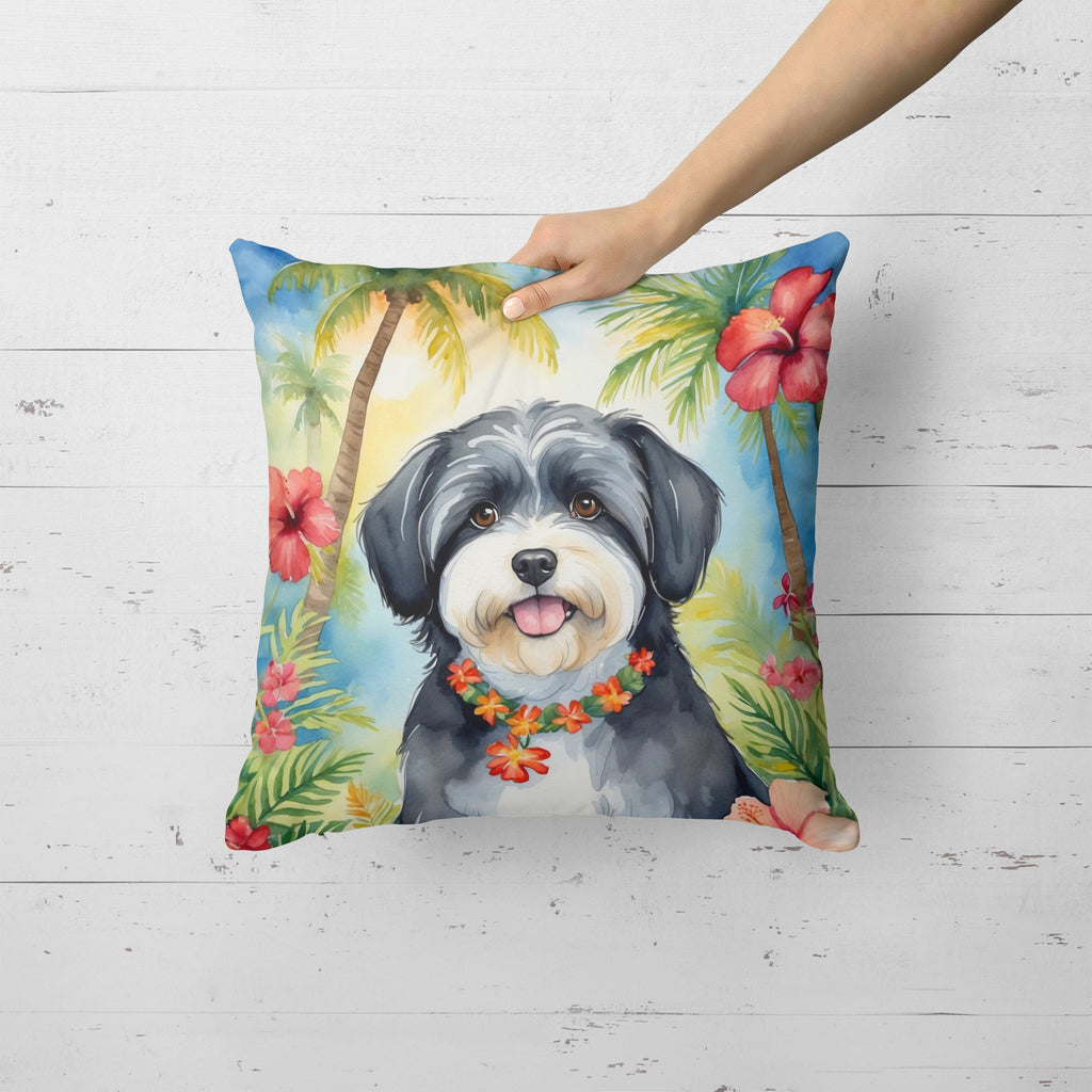 Havanese Luau Decorative Throw Pillow 18x18 Indoor Outdoor Accent Cushion, Fabric Cover with Insert for Sofa, Bed, Porch & Living Room
