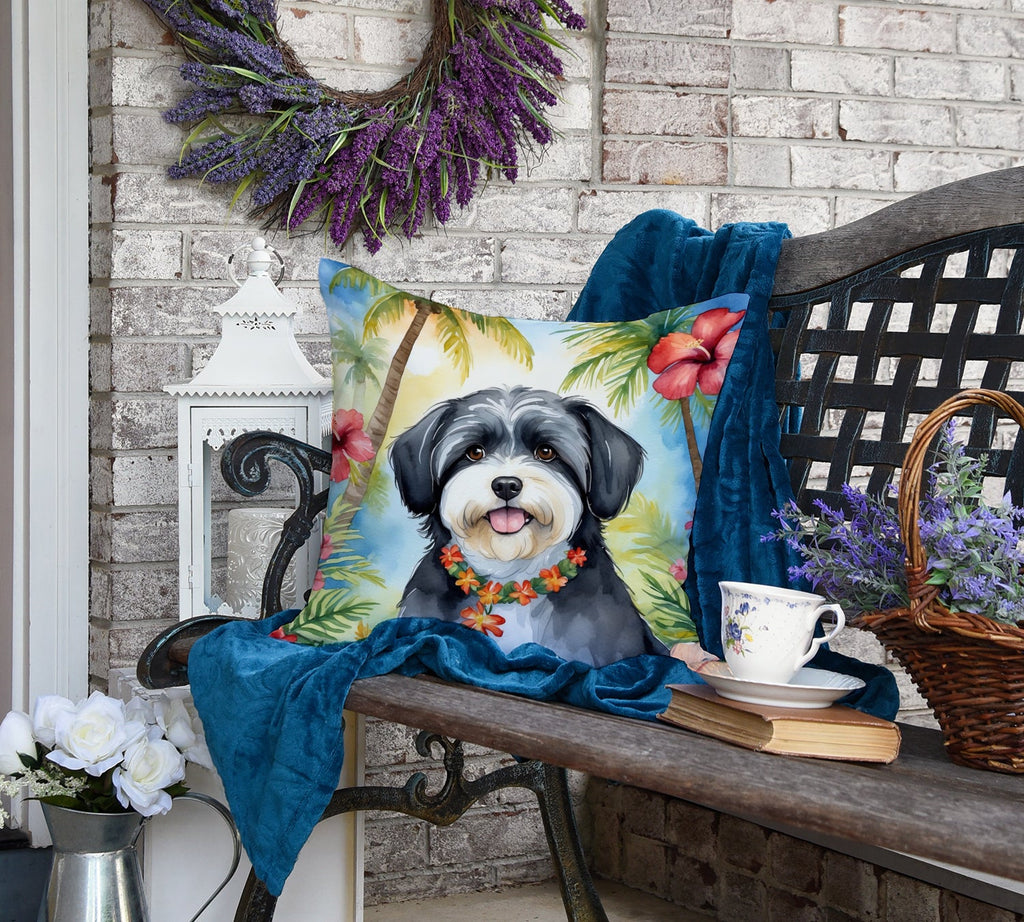 Havanese Luau Decorative Throw Pillow 18x18 Indoor Outdoor Accent Cushion, Fabric Cover with Insert for Sofa, Bed, Porch & Living Room