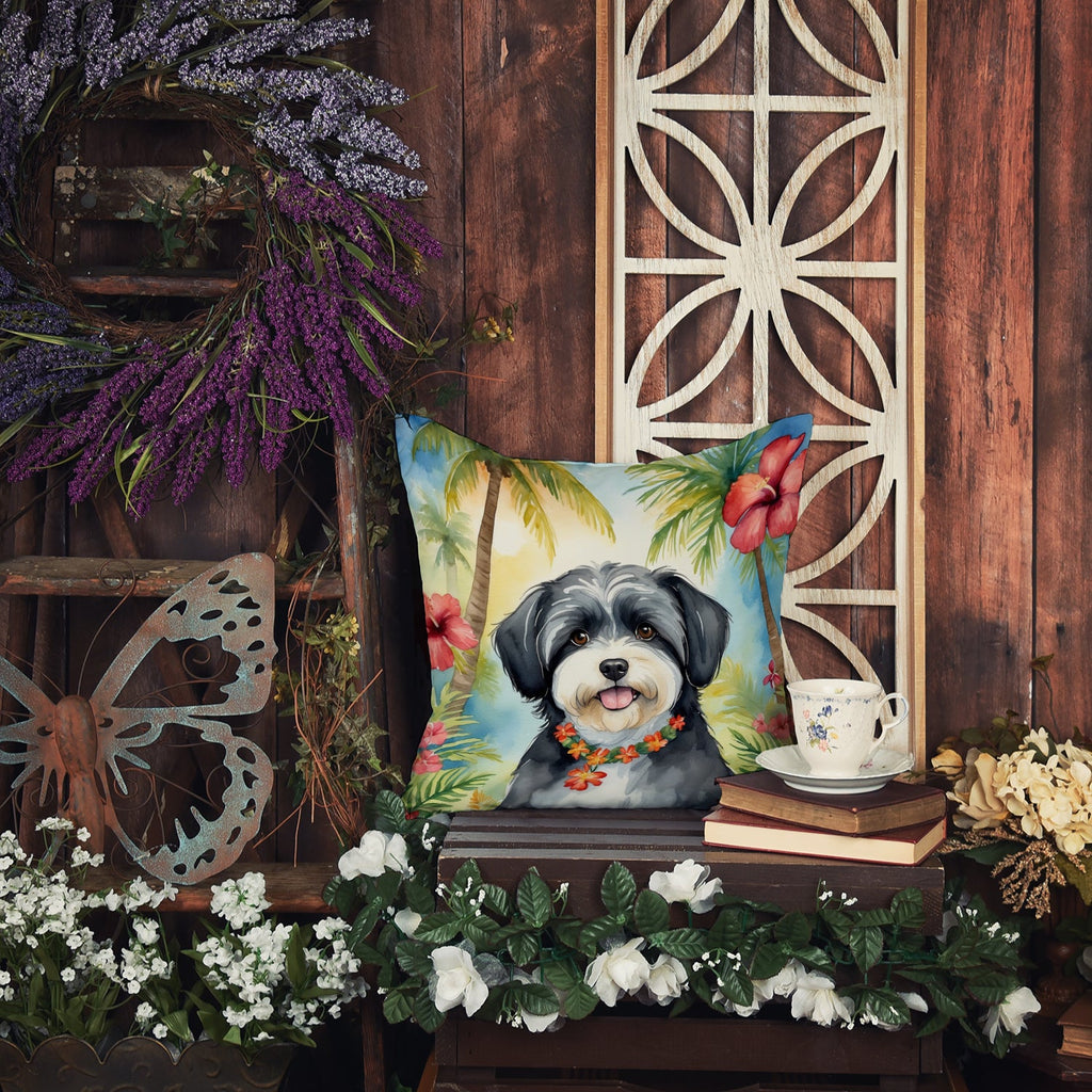 Havanese Luau Decorative Throw Pillow 18x18 Indoor Outdoor Accent Cushion, Fabric Cover with Insert for Sofa, Bed, Porch & Living Room