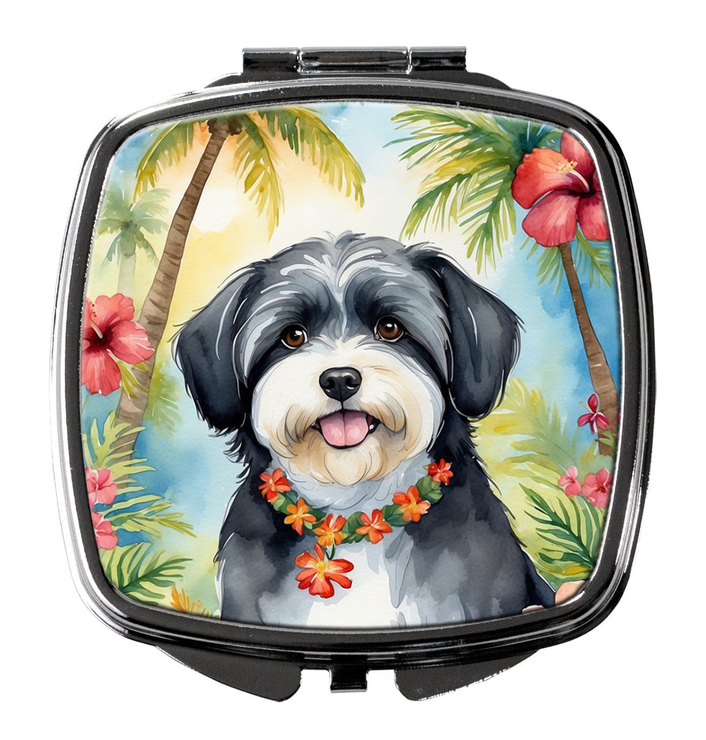 Havanese Luau Compact Mirror Decorative Travel Makeup Mirror for Women Girls Gifts Pocket Makeup Mirror Folding Handheld