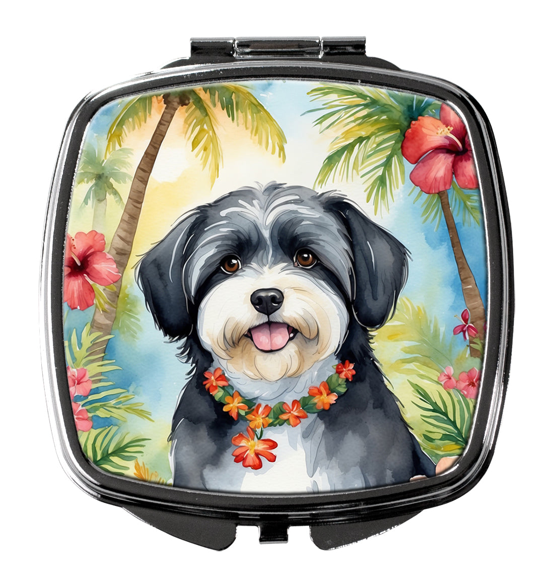 Havanese Luau Compact Mirror Decorative Travel Makeup Mirror for Women Girls Gifts Pocket Makeup Mirror Folding Handheld
