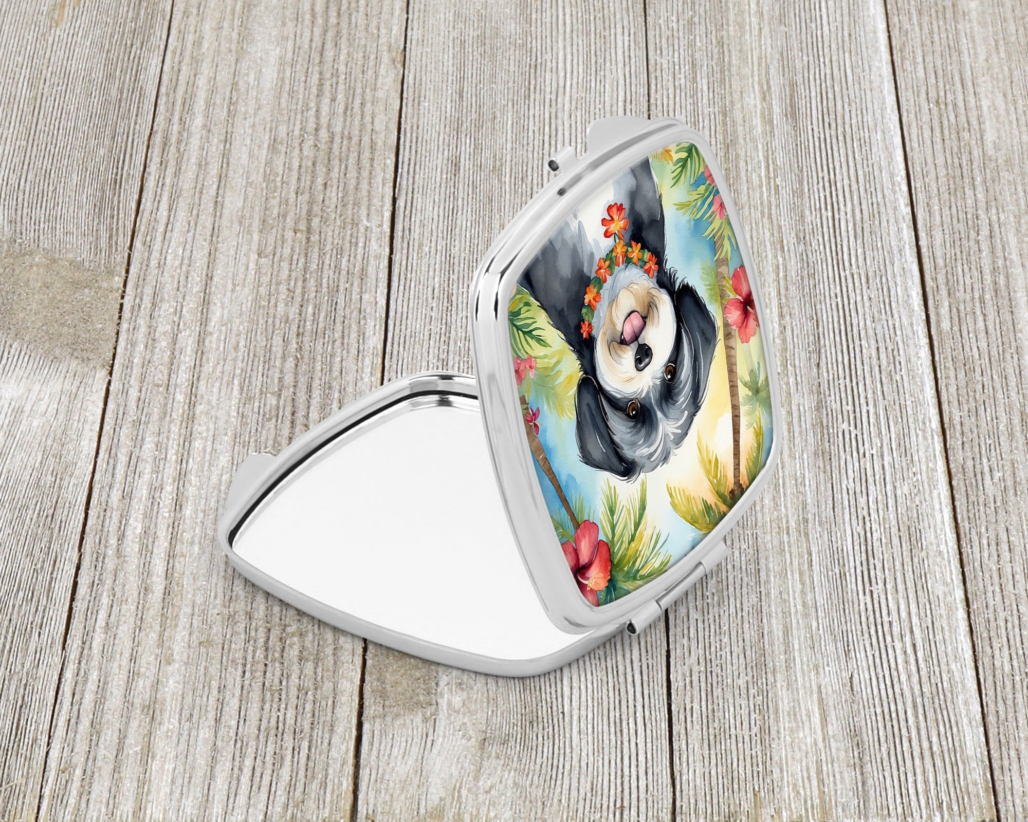 Havanese Luau Compact Mirror Decorative Travel Makeup Mirror for Women Girls Gifts Pocket Makeup Mirror Folding Handheld