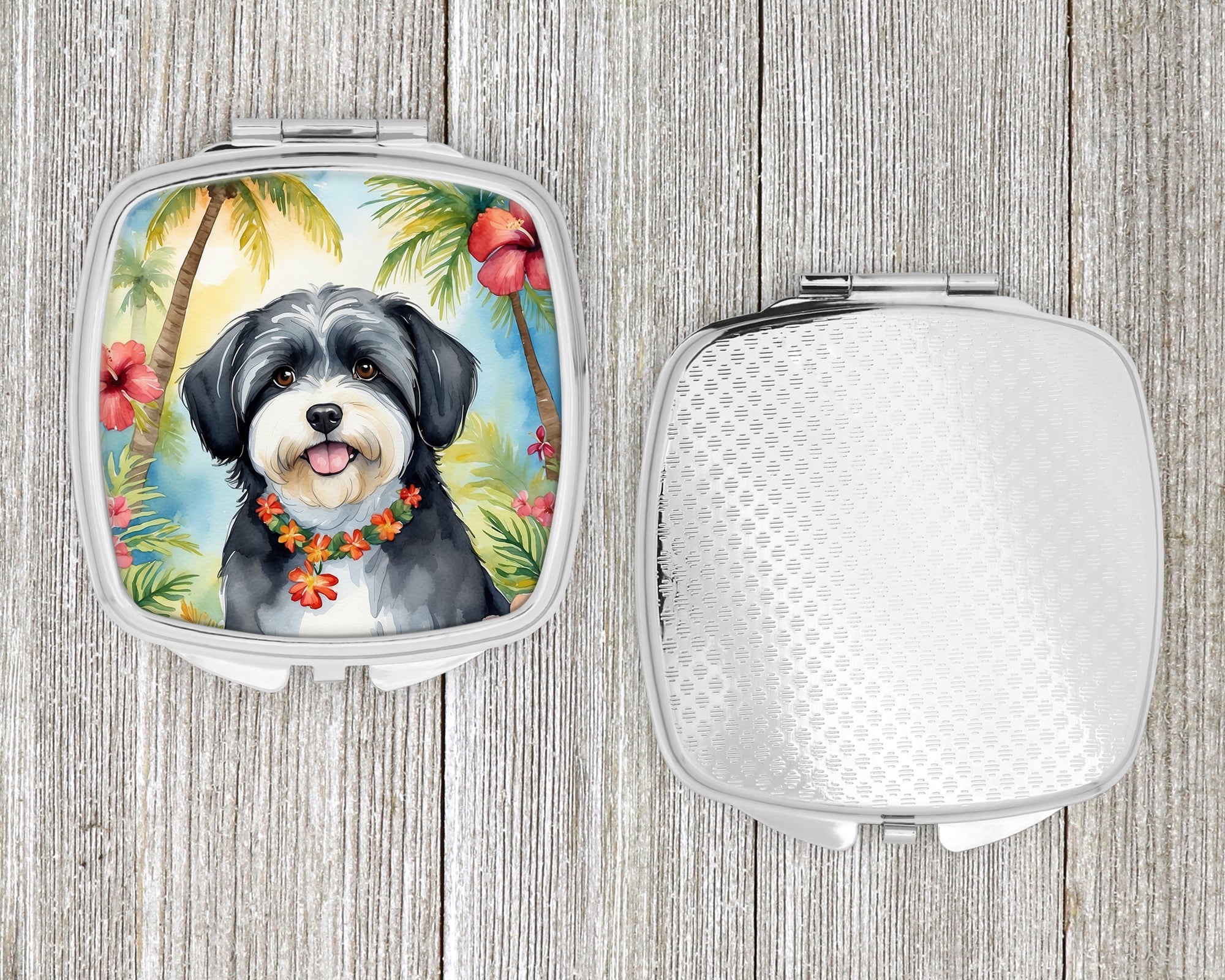 Havanese Luau Compact Mirror Decorative Travel Makeup Mirror for Women Girls Gifts Pocket Makeup Mirror Folding Handheld