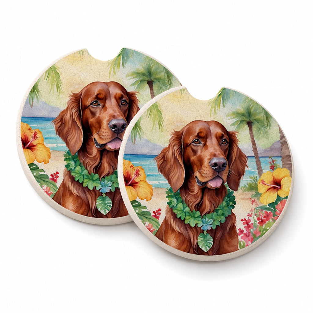 Irish Setter Luau Set of 2 Cup Holder Car Coasters Absorbent Round Sandstone Coasters Gifts for Men or Women, 2.5, Multicolor