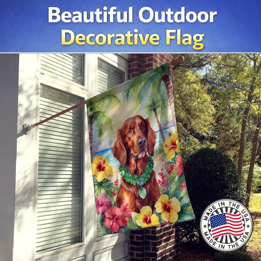 Irish Setter Luau House Flag 28x40 Porch Sleeve Pole Decorative Outside Yard Banner Artwork Wall Hanging, Polyester