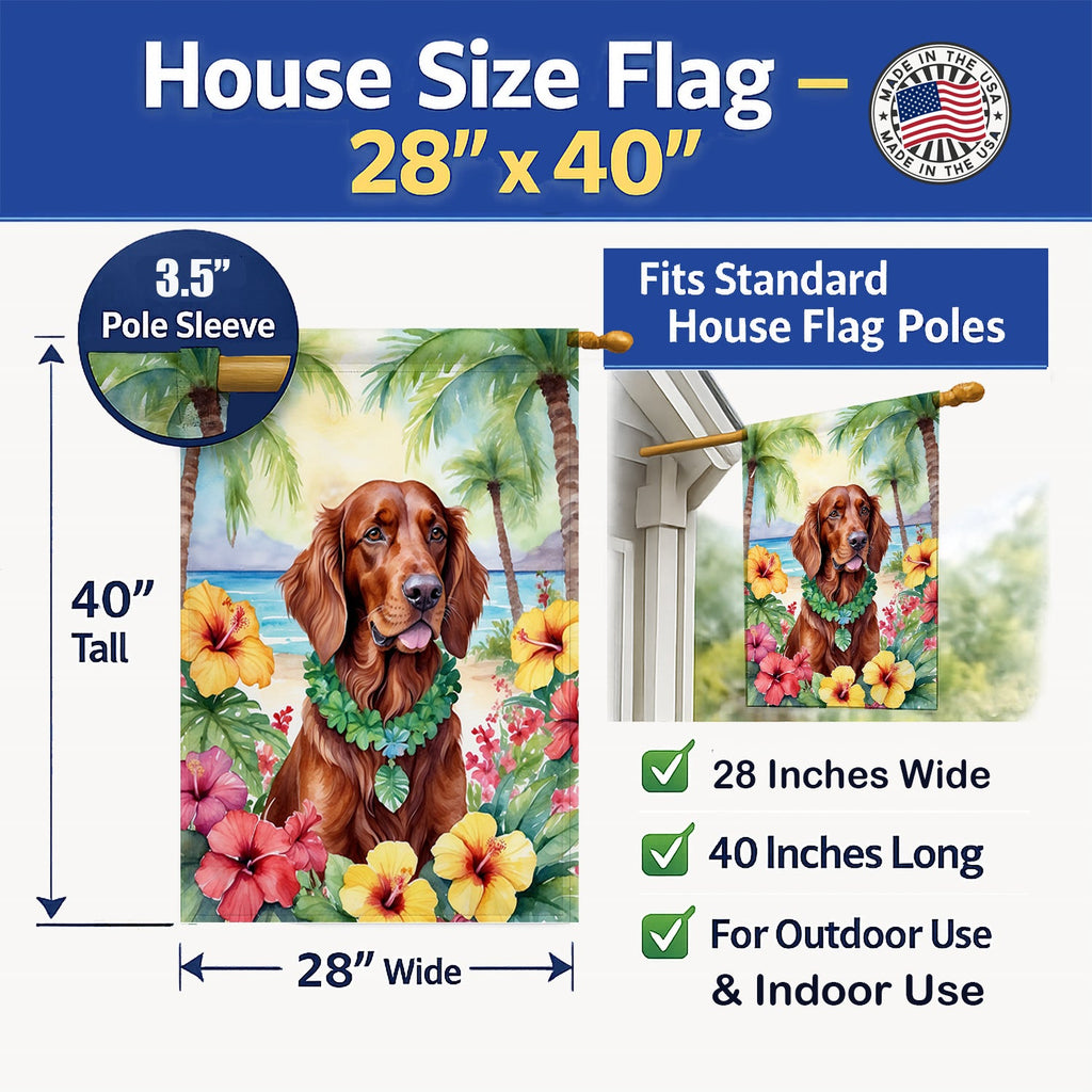Irish Setter Luau House Flag 28x40 Porch Sleeve Pole Decorative Outside Yard Banner Artwork Wall Hanging, Polyester