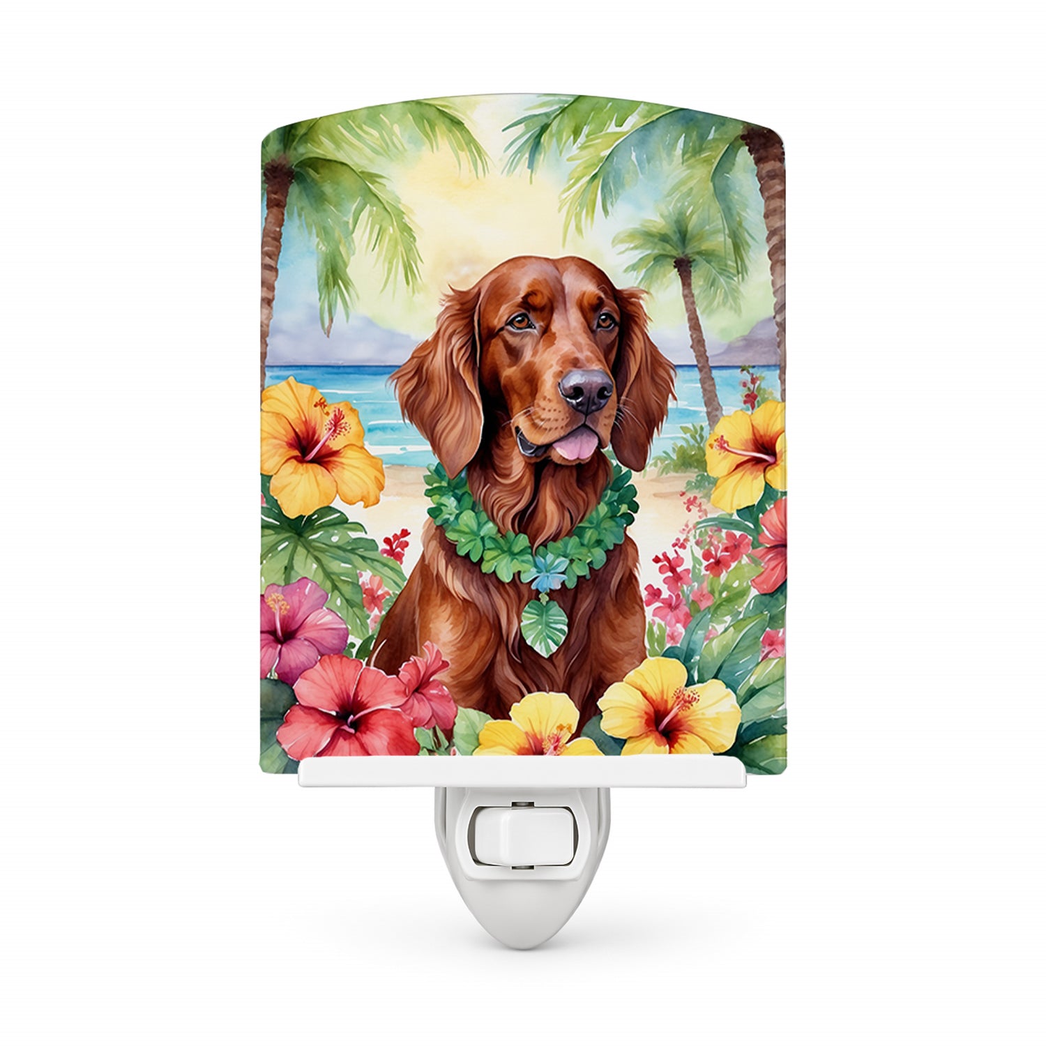 Irish Setter Luau Ceramic Night Light Compact, UL-Certified, Ideal for Bedroom, Bathroom, Nursery, Hallway, Kitchen, 6x4x3, Multicolor