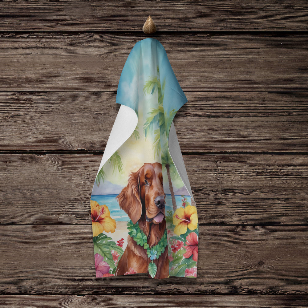 Irish Setter Luau Kitchen Towel Velour Plush Front and Cotton Loop Back Machine Washable