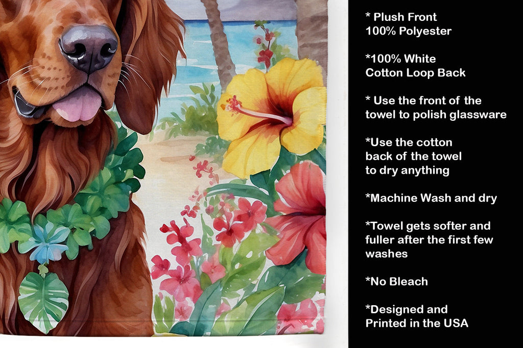 Irish Setter Luau Kitchen Towel Velour Plush Front and Cotton Loop Back Machine Washable