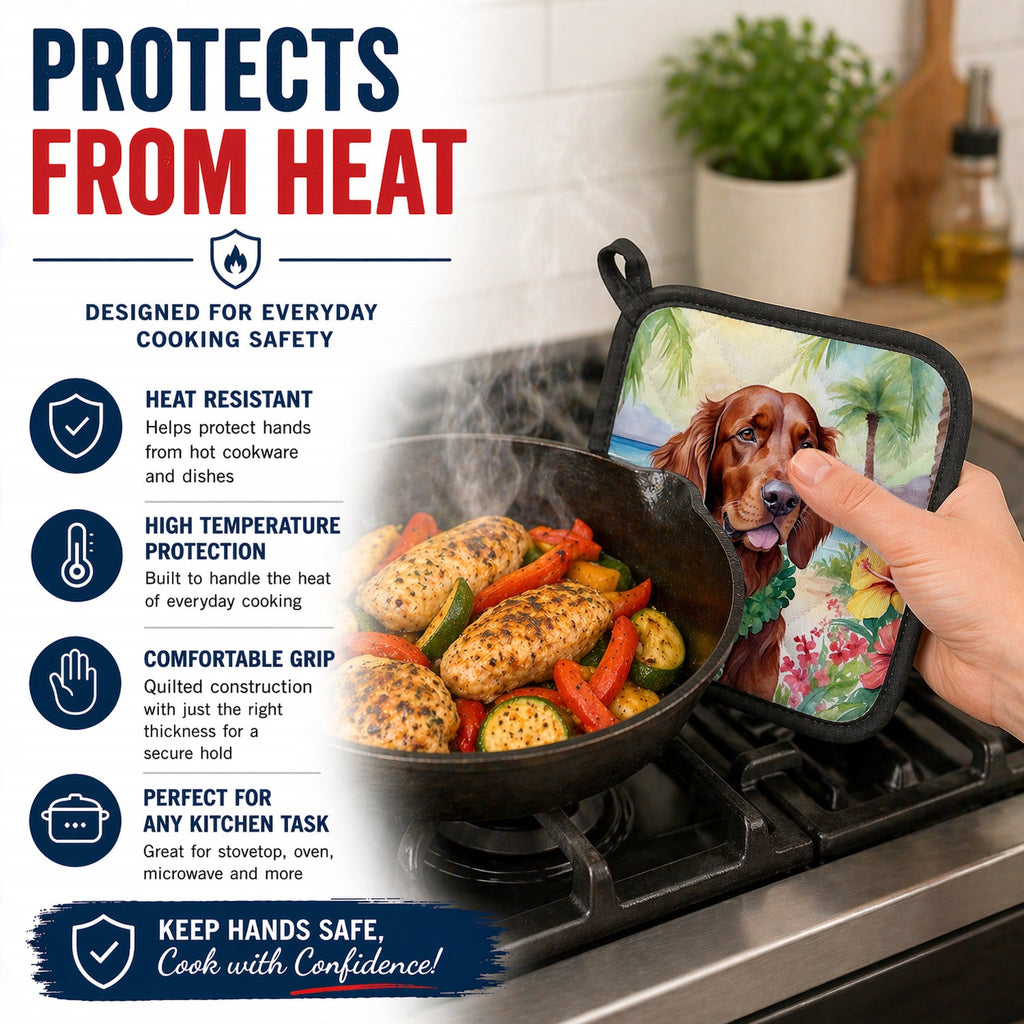 Irish Setter Luau Pot Holder Set of 2 Heat Resistant Quilted Hot Pads 7.5 x 7.5 Inch, Insulated Kitchen Trivets for Cooking & Baking