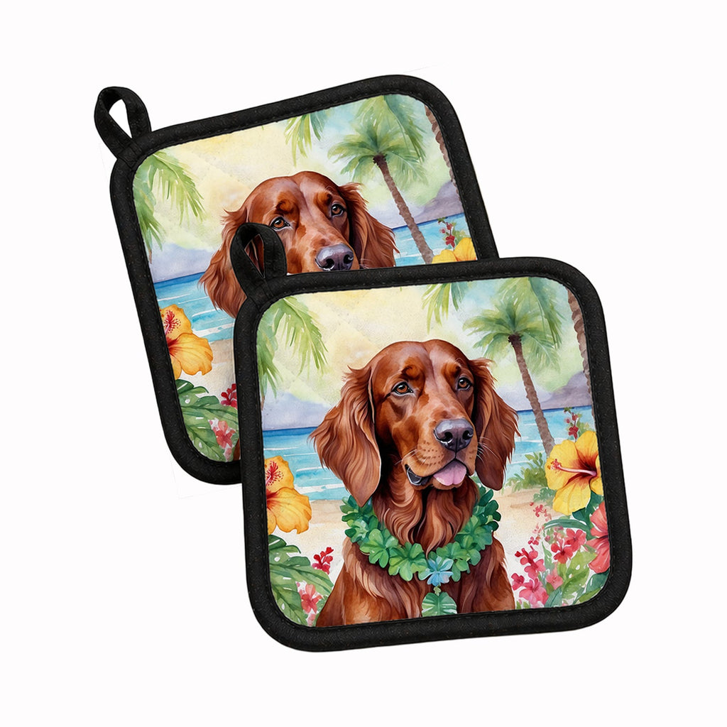 Irish Setter Luau Pot Holder Set of 2 Heat Resistant Quilted Hot Pads 7.5 x 7.5 Inch, Insulated Kitchen Trivets for Cooking & Baking