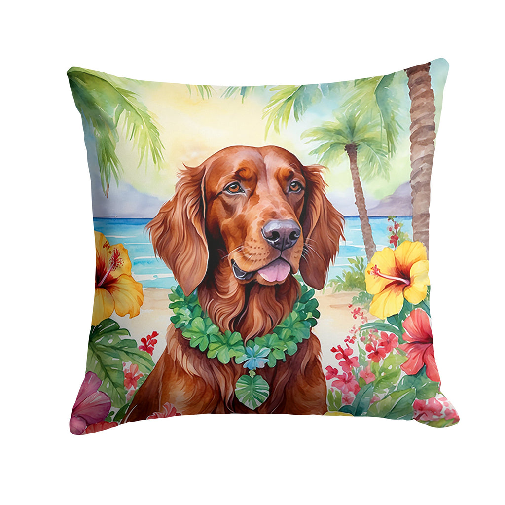 Irish Setter Luau Decorative Throw Pillow 14x14 Indoor Outdoor Accent Cushion, Fabric Cover with Insert for Sofa, Bed, Porch & Living Room