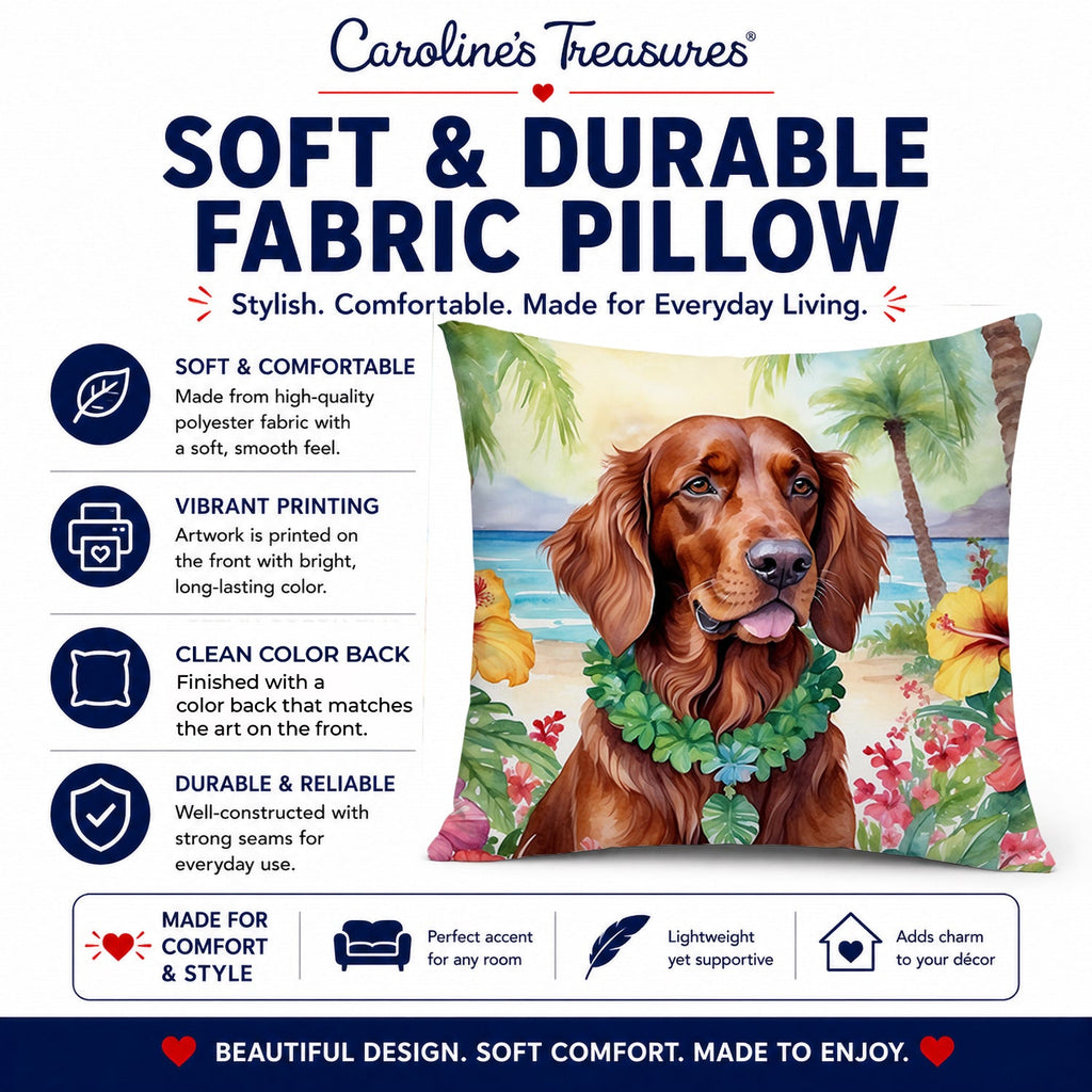 Irish Setter Luau Decorative Throw Pillow 14x14 Indoor Outdoor Accent Cushion, Fabric Cover with Insert for Sofa, Bed, Porch & Living Room