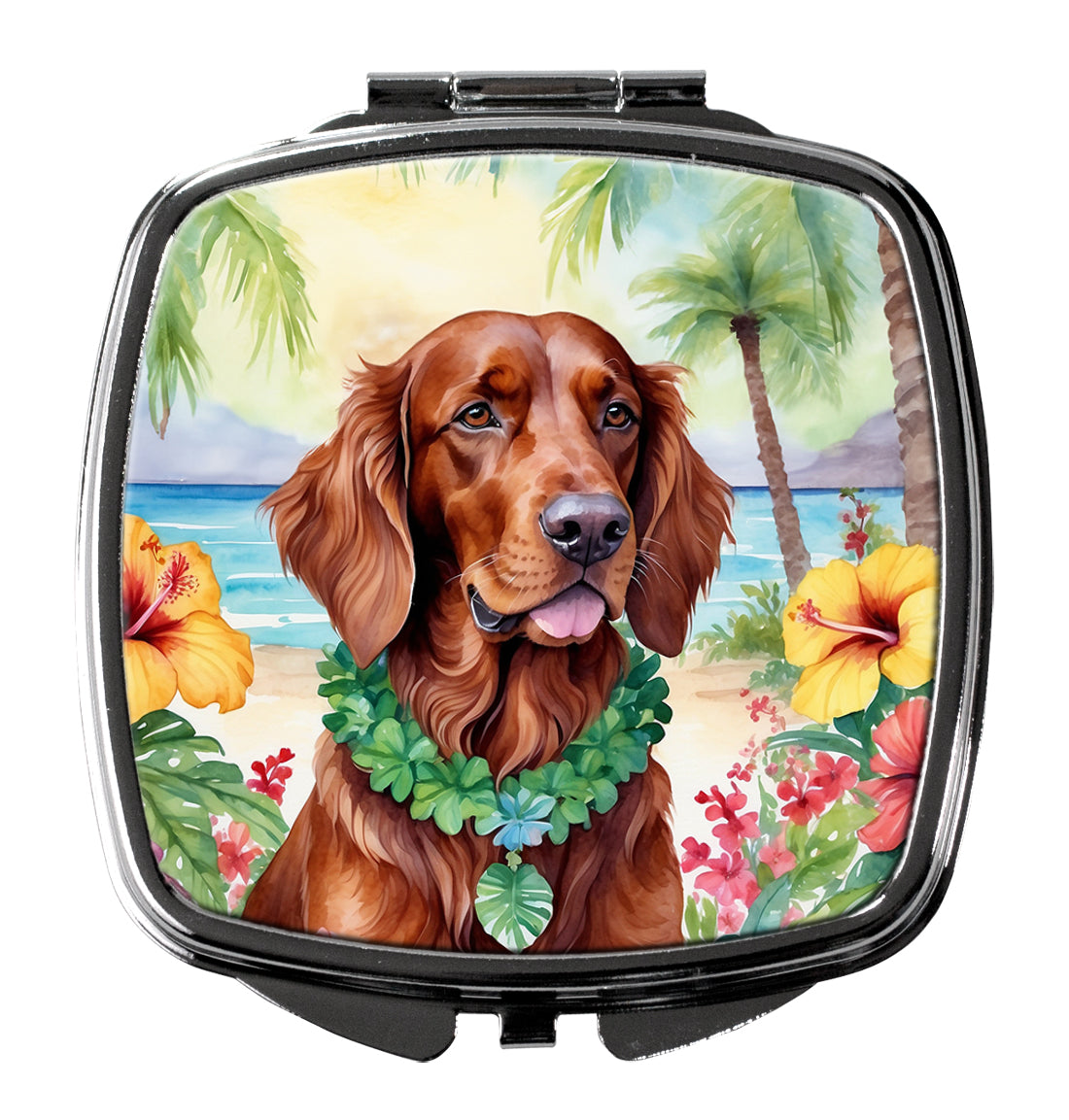 Irish Setter Luau Compact Mirror Decorative Travel Makeup Mirror for Women Girls Gifts Pocket Makeup Mirror Folding Handheld