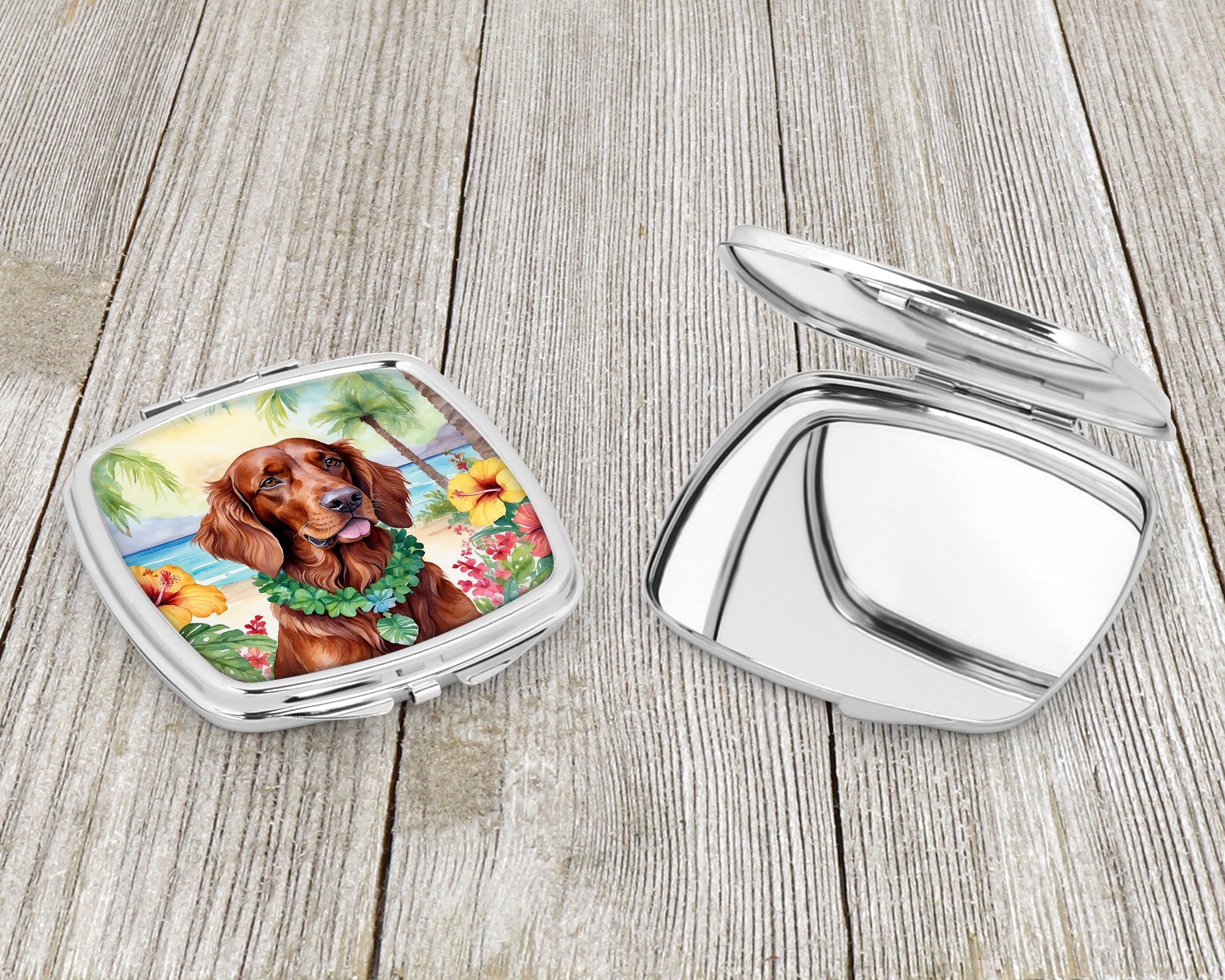 Irish Setter Luau Compact Mirror Decorative Travel Makeup Mirror for Women Girls Gifts Pocket Makeup Mirror Folding Handheld