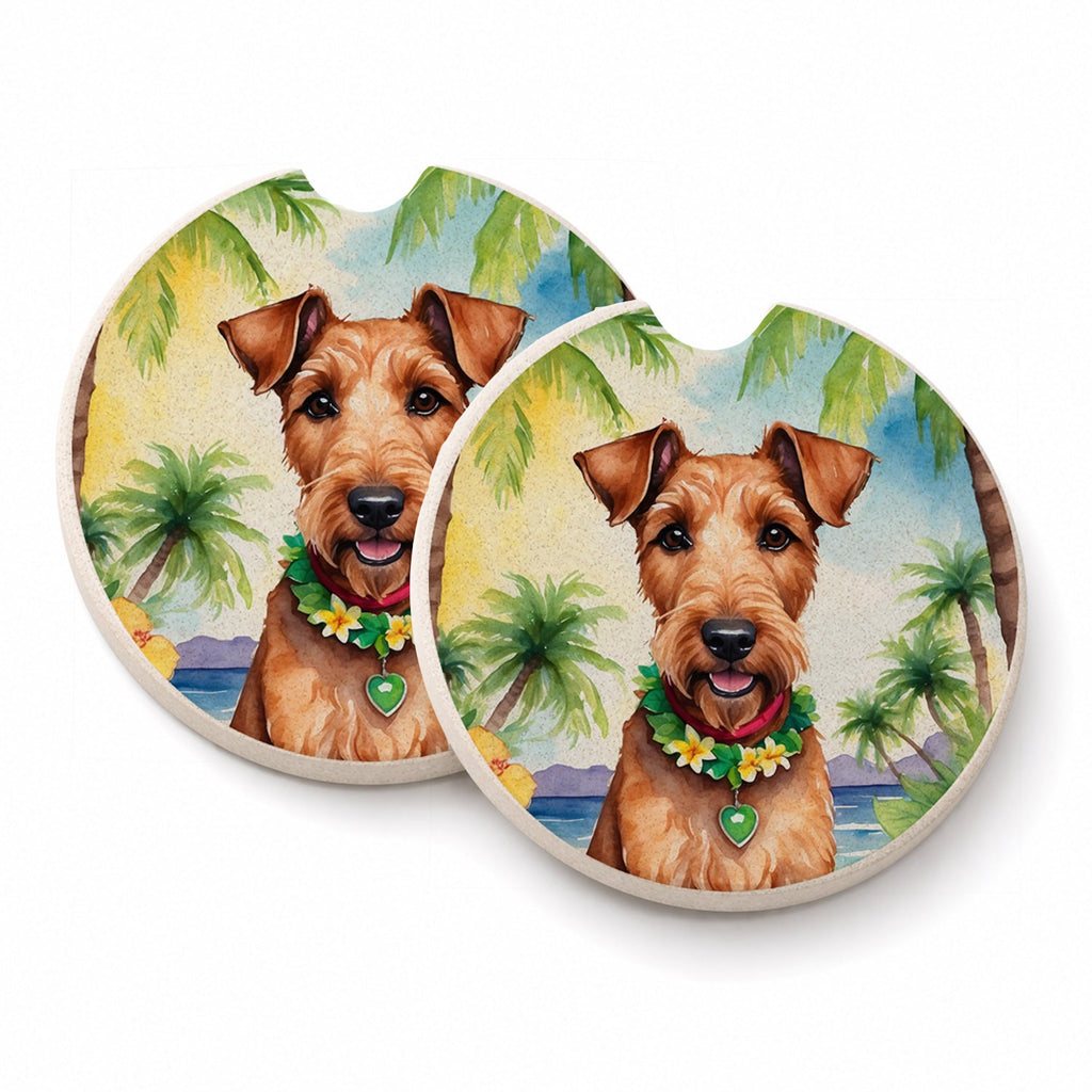 Irish Terrier Luau Set of 2 Cup Holder Car Coasters Absorbent Round Sandstone Coasters Gifts for Men or Women, 2.5, Multicolor
