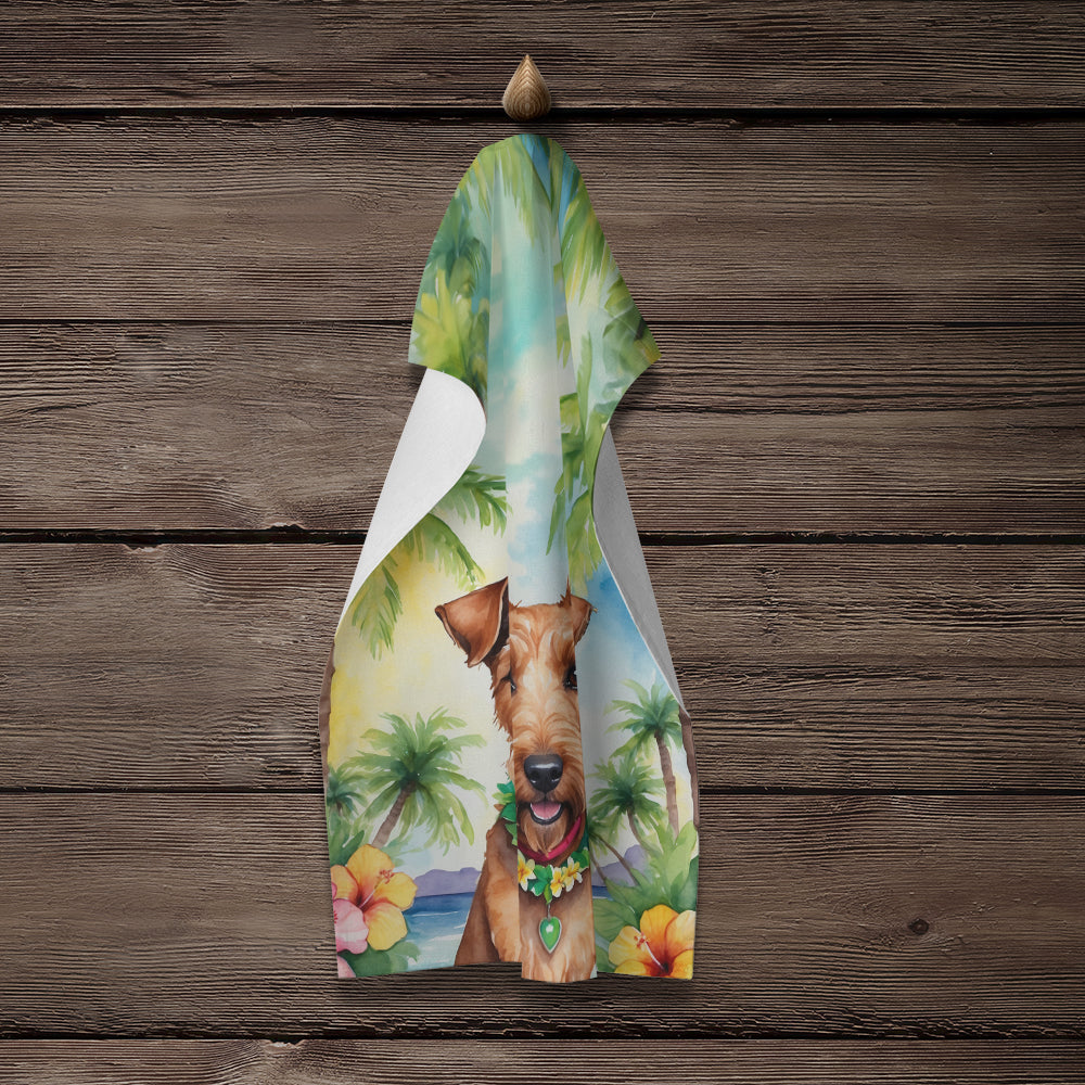 Irish Terrier Luau Kitchen Towel Velour Plush Front and Cotton Loop Back Machine Washable