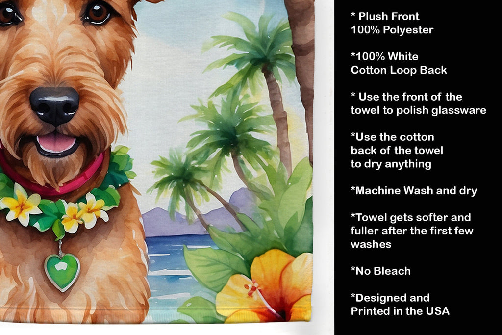 Irish Terrier Luau Kitchen Towel Velour Plush Front and Cotton Loop Back Machine Washable