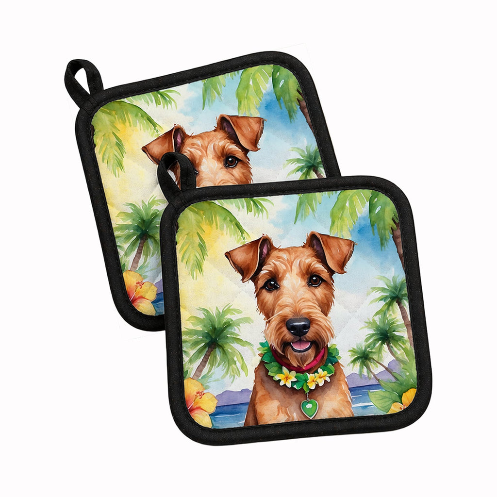 Irish Terrier Luau Pot Holder Set of 2 Heat Resistant Quilted Hot Pads 7.5 x 7.5 Inch, Insulated Kitchen Trivets for Cooking & Baking