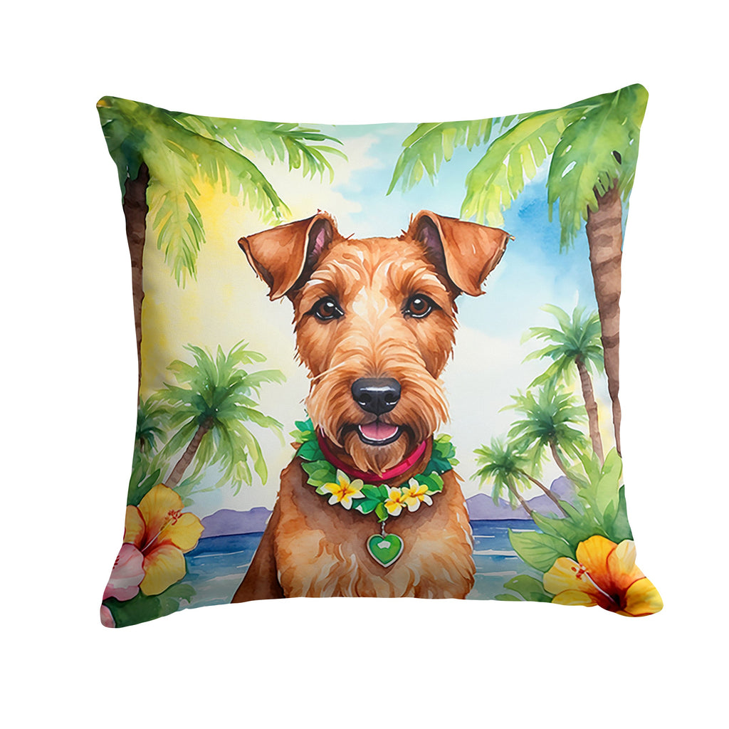Irish Terrier Luau Decorative Throw Pillow 14x14 Indoor Outdoor Accent Cushion, Fabric Cover with Insert for Sofa, Bed, Porch & Living Room