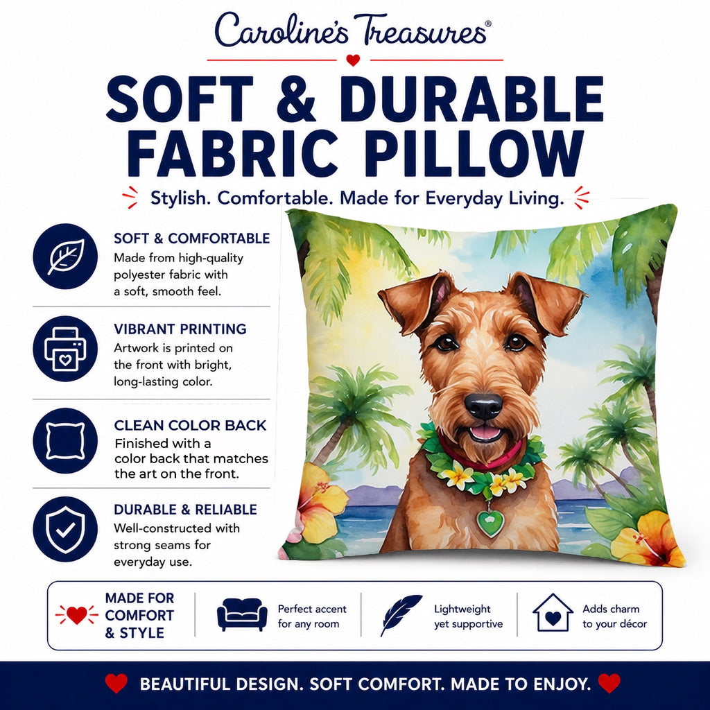 Irish Terrier Luau Decorative Throw Pillow 14x14 Indoor Outdoor Accent Cushion, Fabric Cover with Insert for Sofa, Bed, Porch & Living Room