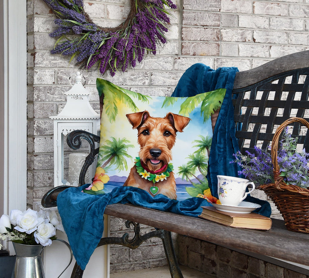 Irish Terrier Luau Decorative Throw Pillow 18x18 Indoor Outdoor Accent Cushion, Fabric Cover with Insert for Sofa, Bed, Porch & Living Room