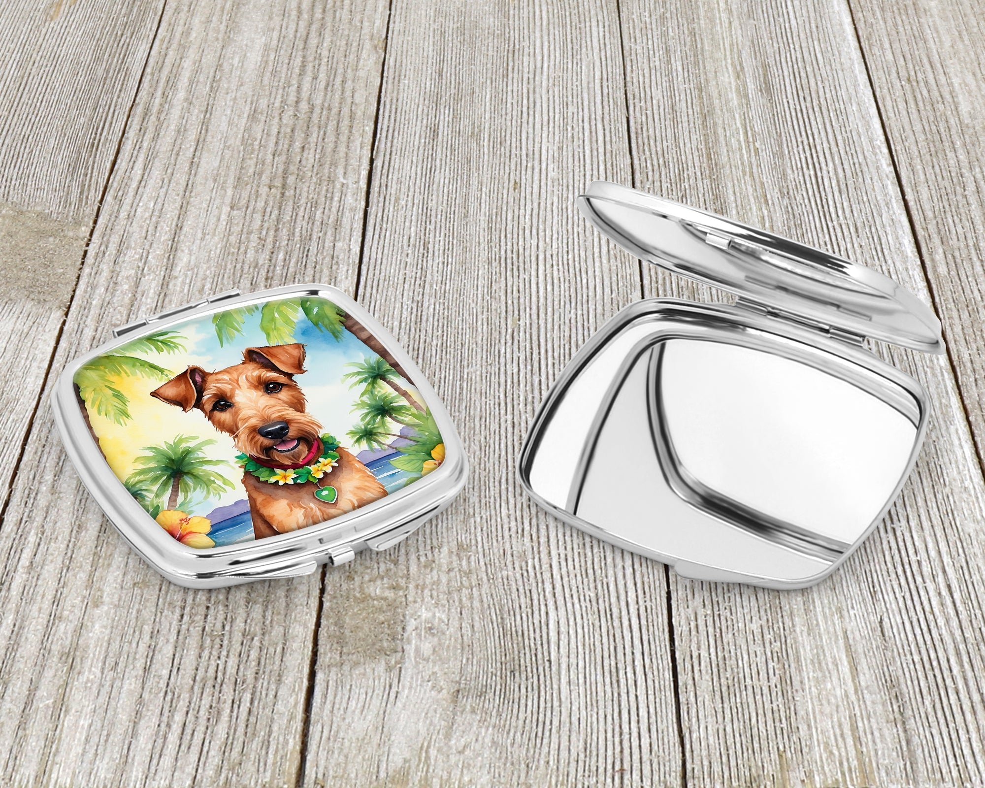 Irish Terrier Luau Compact Mirror Decorative Travel Makeup Mirror for Women Girls Gifts Pocket Makeup Mirror Folding Handheld