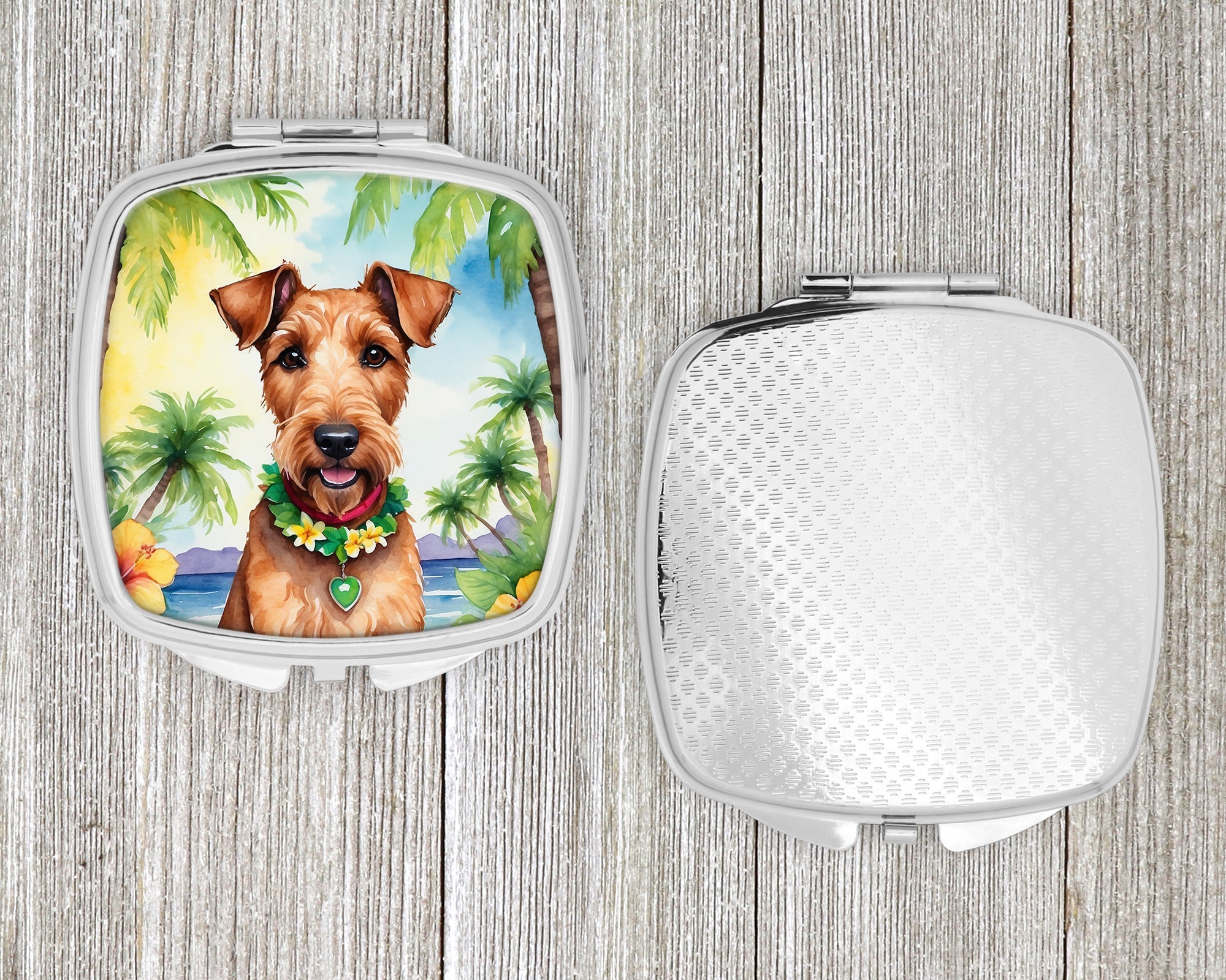 Irish Terrier Luau Compact Mirror Decorative Travel Makeup Mirror for Women Girls Gifts Pocket Makeup Mirror Folding Handheld