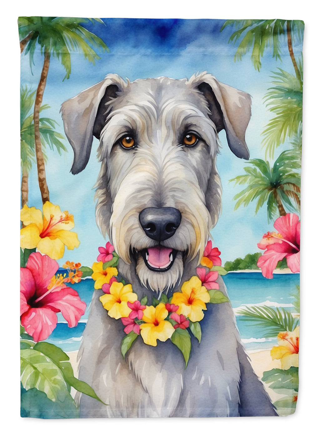 Irish Wolfhound Luau House Flag 28x40 Porch Sleeve Pole Decorative Outside Yard Banner Artwork Wall Hanging, Polyester