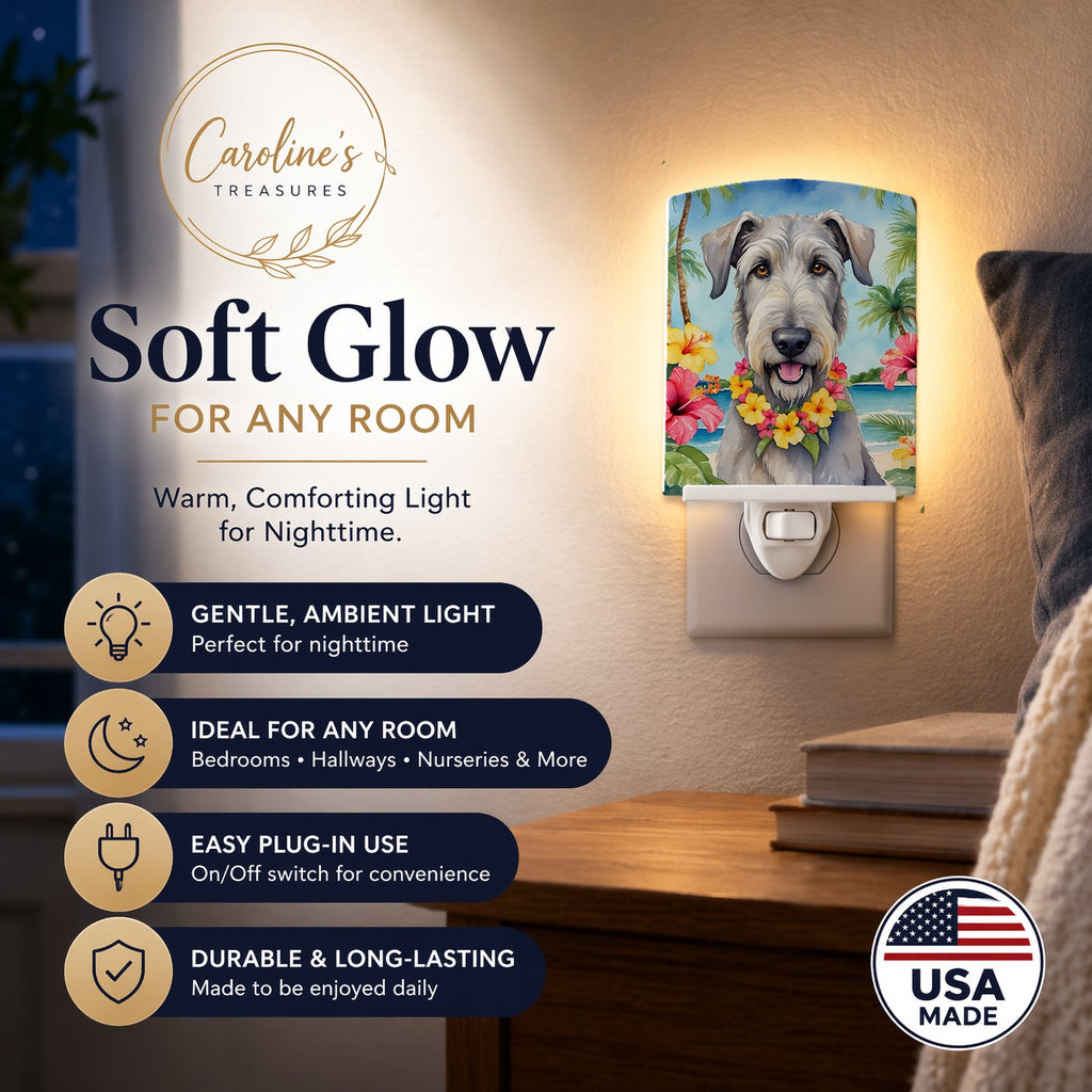Irish Wolfhound Luau Ceramic Night Light Compact, UL-Certified, Ideal for Bedroom, Bathroom, Nursery, Hallway, Kitchen, 6x4x3, Multicolor