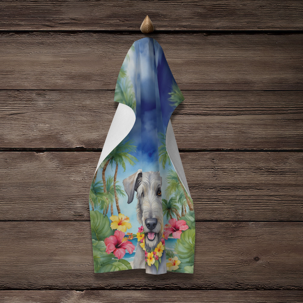 Irish Wolfhound Luau Kitchen Towel Velour Plush Front and Cotton Loop Back Machine Washable