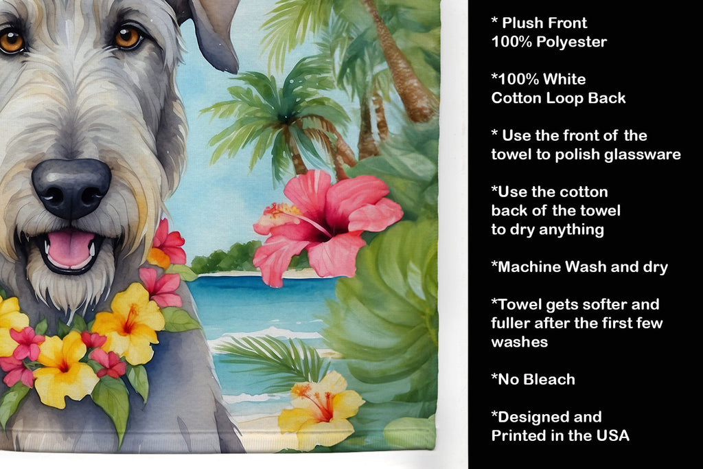 Irish Wolfhound Luau Kitchen Towel Velour Plush Front and Cotton Loop Back Machine Washable