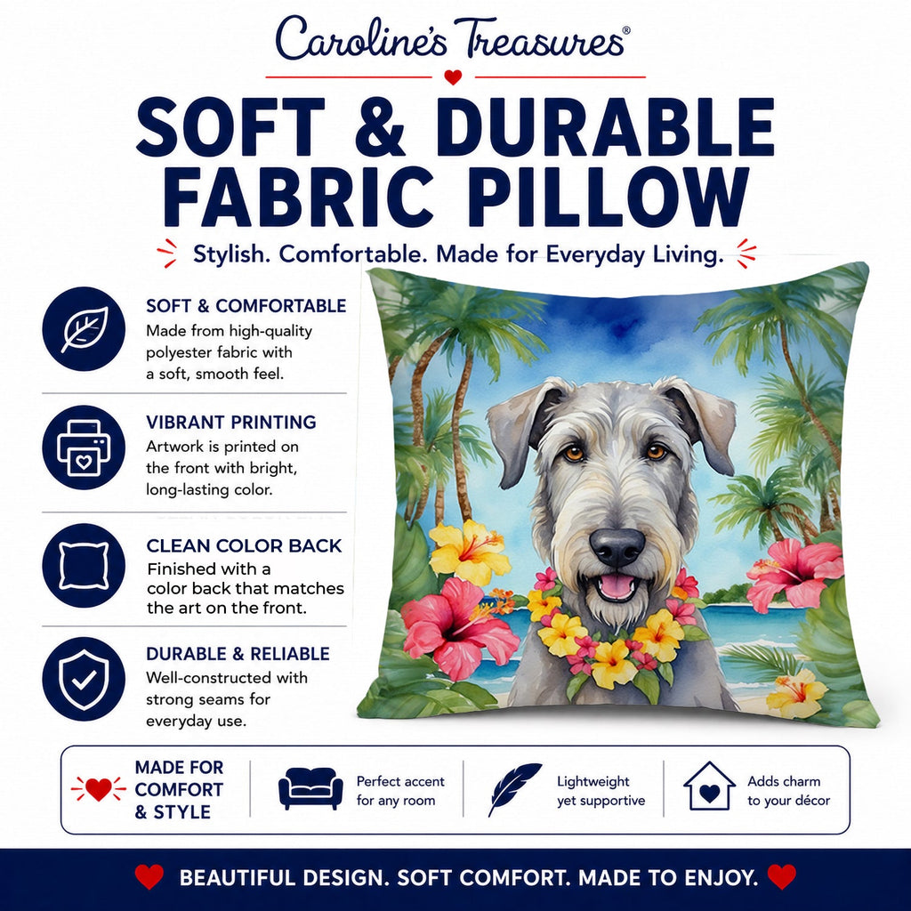 Irish Wolfhound Luau Decorative Throw Pillow 14x14 Indoor Outdoor Accent Cushion, Fabric Cover with Insert for Sofa, Bed, Porch & Living Room