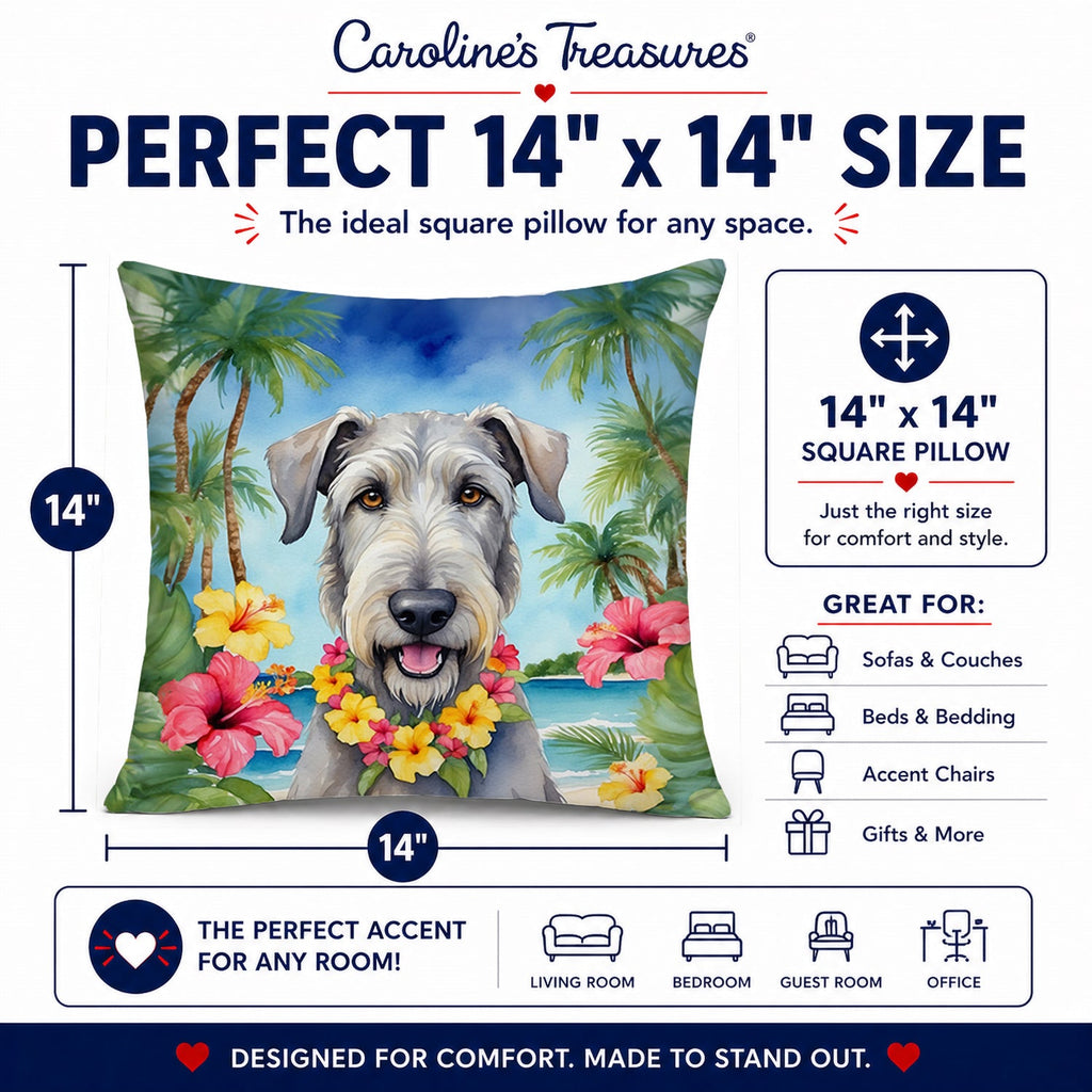 Irish Wolfhound Luau Decorative Throw Pillow 14x14 Indoor Outdoor Accent Cushion, Fabric Cover with Insert for Sofa, Bed, Porch & Living Room