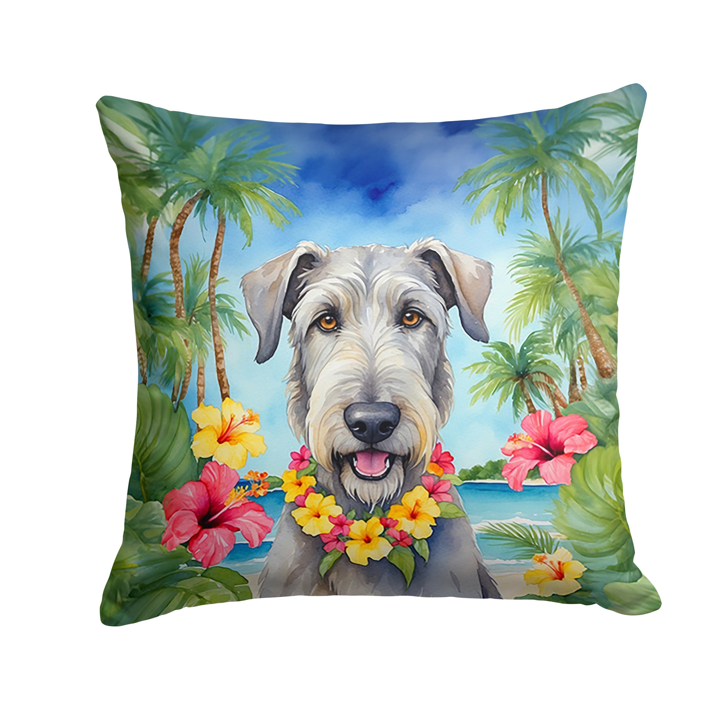 Irish Wolfhound Luau Decorative Throw Pillow 18x18 Indoor Outdoor Accent Cushion, Fabric Cover with Insert for Sofa, Bed, Porch & Living Room