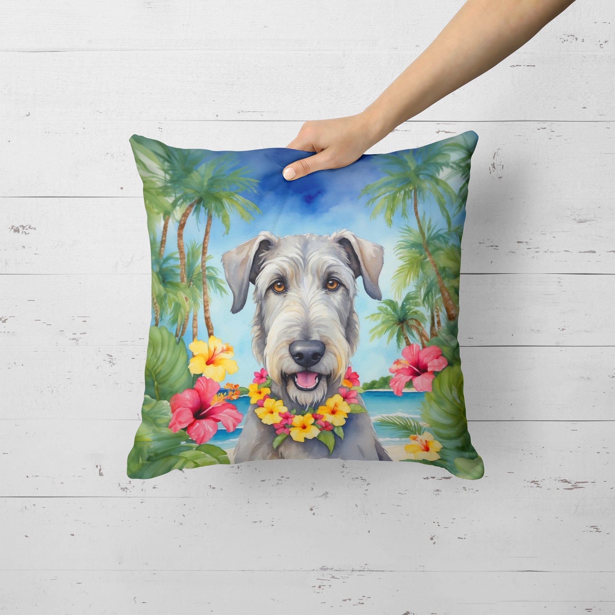 Irish Wolfhound Luau Decorative Throw Pillow 18x18 Indoor Outdoor Accent Cushion, Fabric Cover with Insert for Sofa, Bed, Porch & Living Room