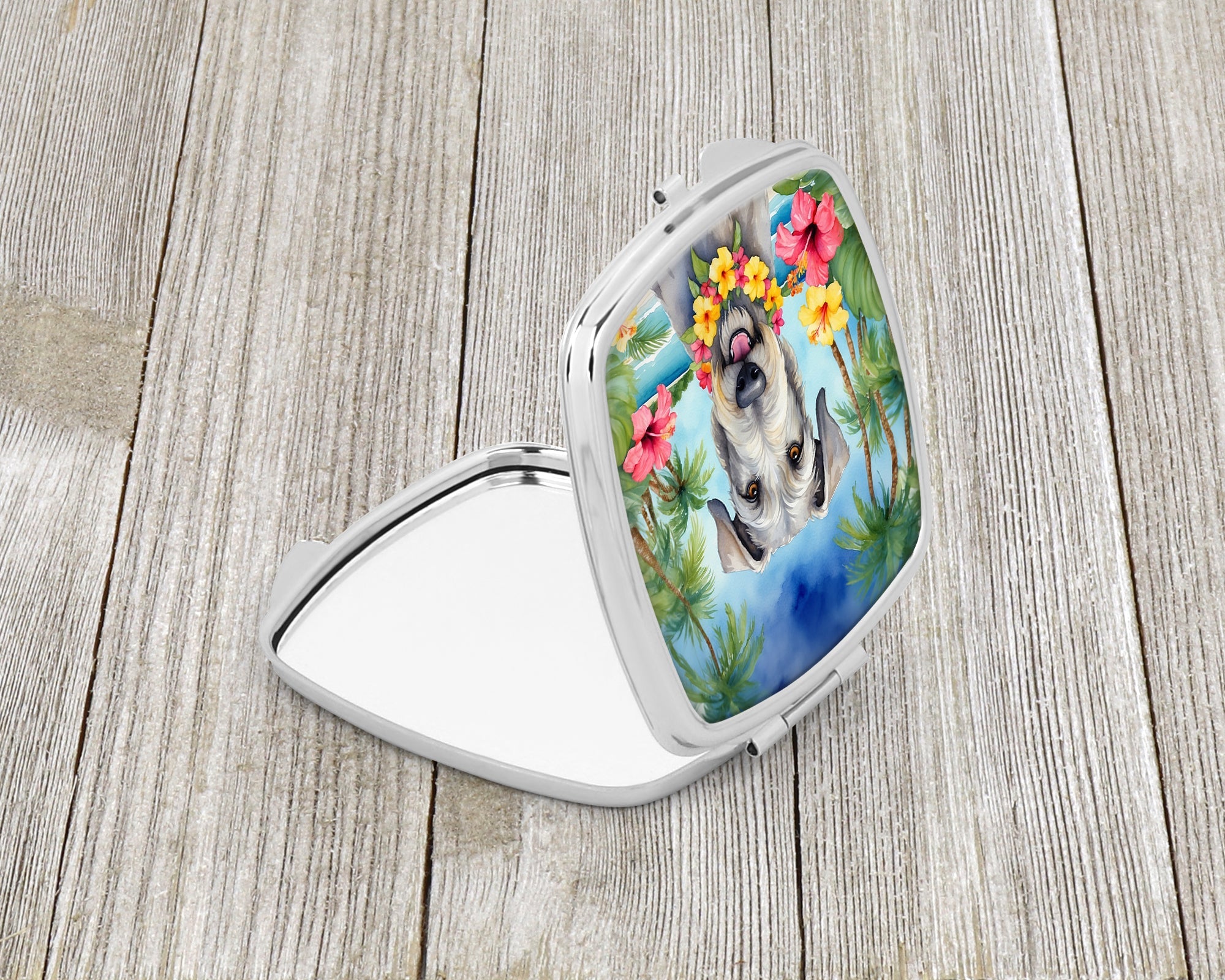 Irish Wolfhound Luau Compact Mirror Decorative Travel Makeup Mirror for Women Girls Gifts Pocket Makeup Mirror Folding Handheld