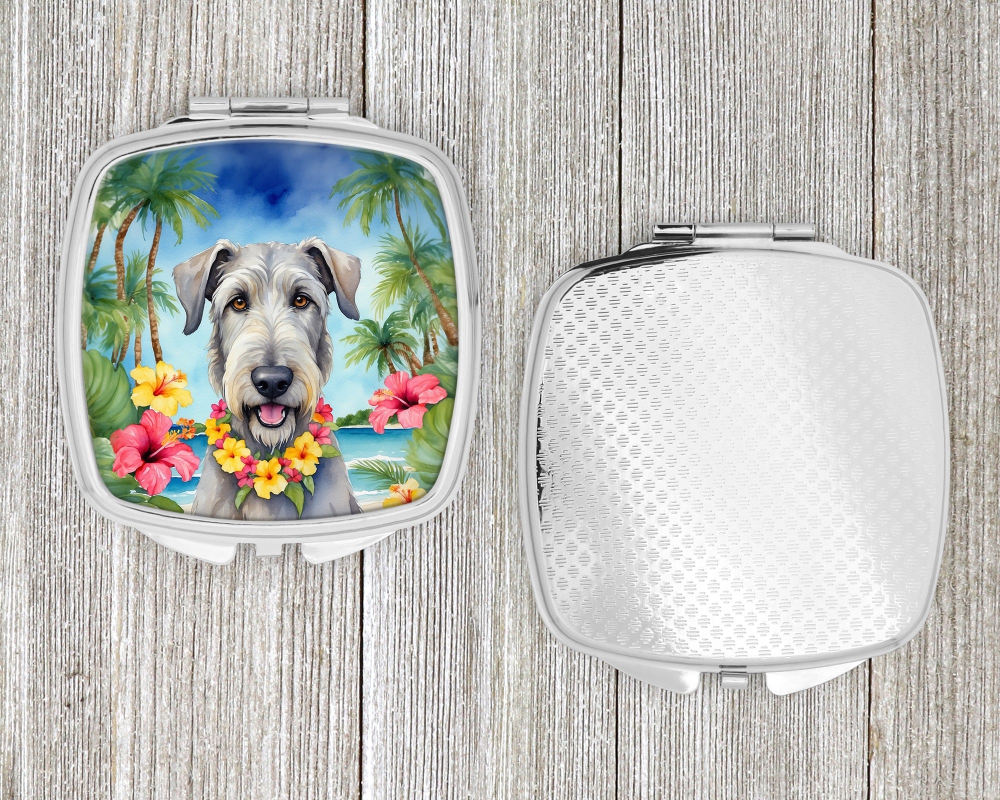 Irish Wolfhound Luau Compact Mirror Decorative Travel Makeup Mirror for Women Girls Gifts Pocket Makeup Mirror Folding Handheld