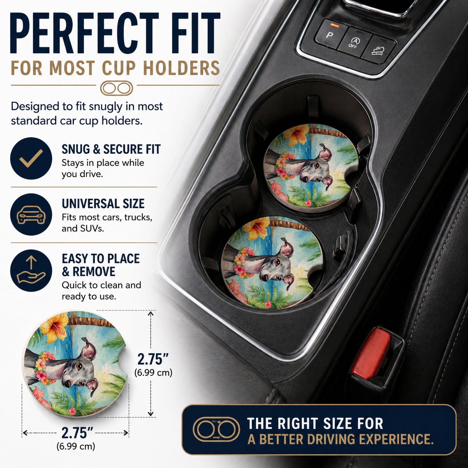 Italian Greyhound Luau Set of 2 Cup Holder Car Coasters Absorbent Round Sandstone Coasters Gifts for Men or Women, 2.5, Multicolor